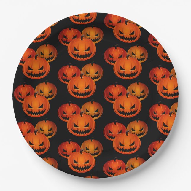 Prato De Papel Papelada de Halloween - Pumpkins assustador (Frente)