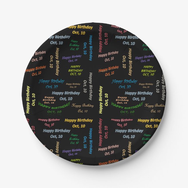 Prato De Papel Papelão, 10 de outubro, Aniversário (Frente)