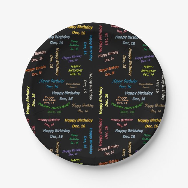 Prato De Papel Papelão, 16 de dezembro, Aniversário (Frente)