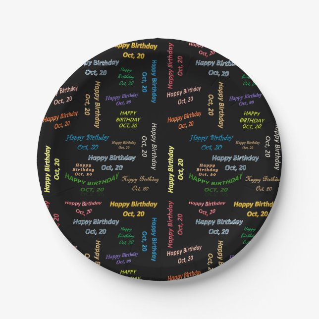 Prato De Papel Papelão, 20 de outubro, Aniversário (Frente)