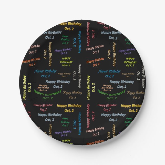 Prato De Papel Papelão, 2 de outubro, Aniversário (Frente)