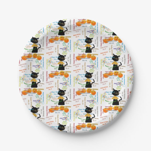 Prato De Papel Papelão, 31 de outubro, Aniversário (Frente)