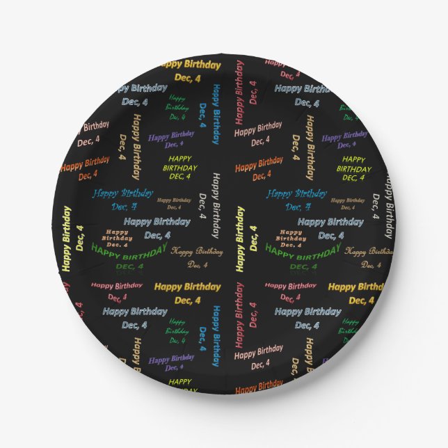 Prato De Papel Papelão, 4 de dezembro, aniversário (Frente)