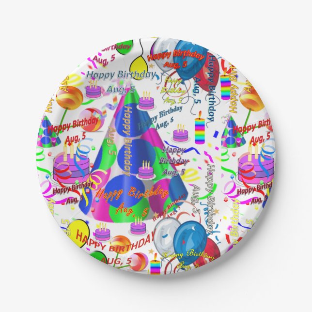 Prato De Papel Papelão, 5 de agosto, aniversário (Frente)