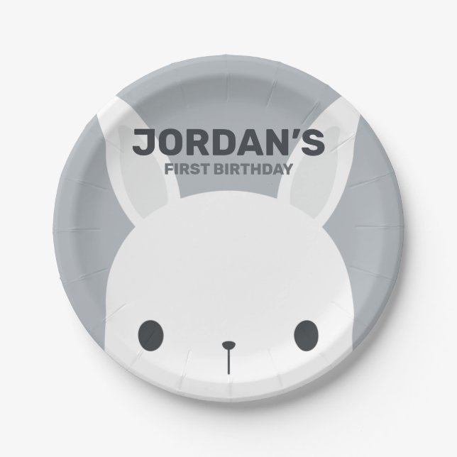 Prato De Papel Papelão de Aniversário de Coelho Bonito (Frente)