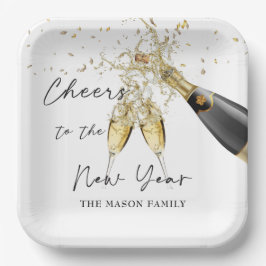 Prato De Papel Papelão de Ano Novo Elegante Dourado