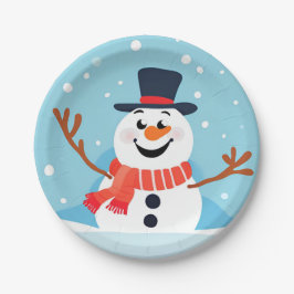 Prato De Papel Papelão de festas de Natal Snowman