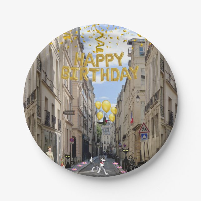Prato De Papel Papelão, Feliz Aniversário, Cachorro Francês (Frente)