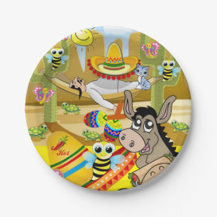 Prato De Papel Papelão, Homem Mexicano Donkey Sun Sombrero