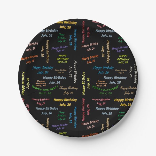 Prato De Papel Papelão julho, 26 de aniversário (Frente)