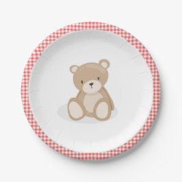 Prato De Papel Papelão-Picnic Urso Vermelho-Gingham, Aniversário