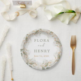 Prato De Papel Papelaria de Casamento Aquarela de Eucalipto Elega