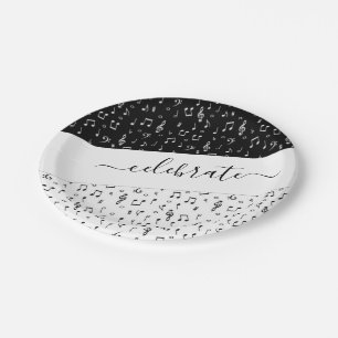 Prato De Papel Papelarias personalizadas musicais preto e branco 