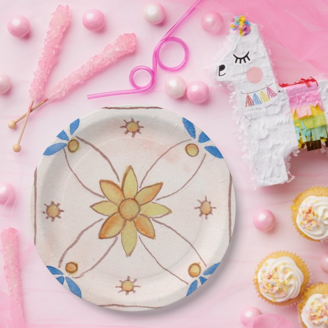 Prato De Papel Paper party plate, 9 inch, with floral design. (Festa)