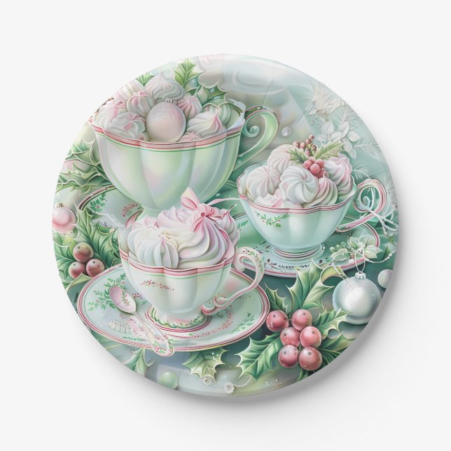 Prato De Papel Paper Plate-Pink Victorian Christmas (Frente)