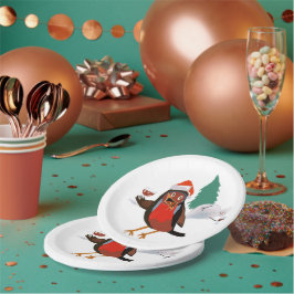 Prato De Papel Paper plate with Merry Christmas Robin design