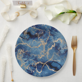 Prato De Papel Paper Plates 22,9 cm - Blue & Gold Pattern