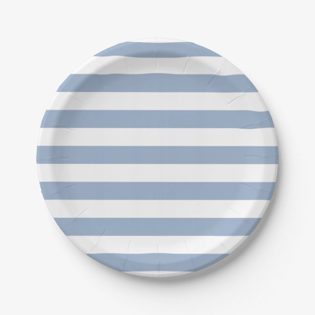 Prato De Papel Paper Plates, Blue & White Stripe Birthday (Frente)