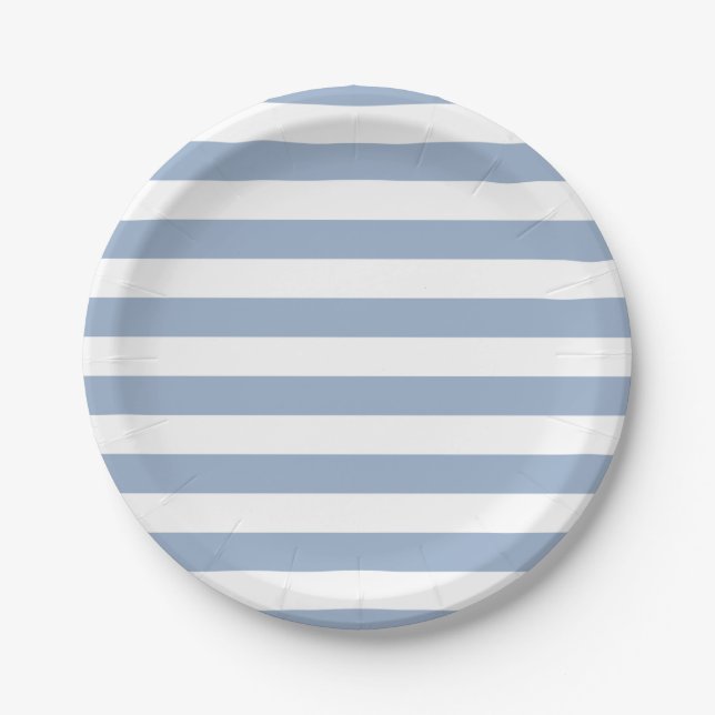 Prato De Papel Paper Plates, Blue & White Stripe Birthday (Frente)