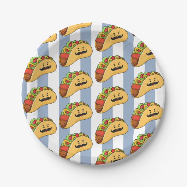 Prato De Papel Paper Plates, Blue & White Stripe Tacos (Frente)