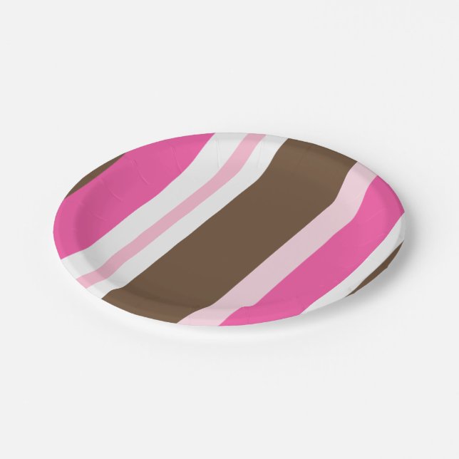 Prato De Papel Paper Plates Brown & Pink Stripe (Inclinado)