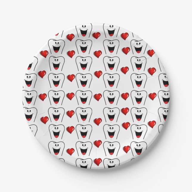 Prato De Papel Paper Plates Dentist Teeth Red Hearts  (Frente)