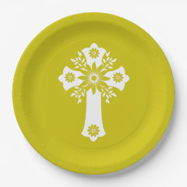 Prato De Papel Paper Plates Floral Cross Yellow