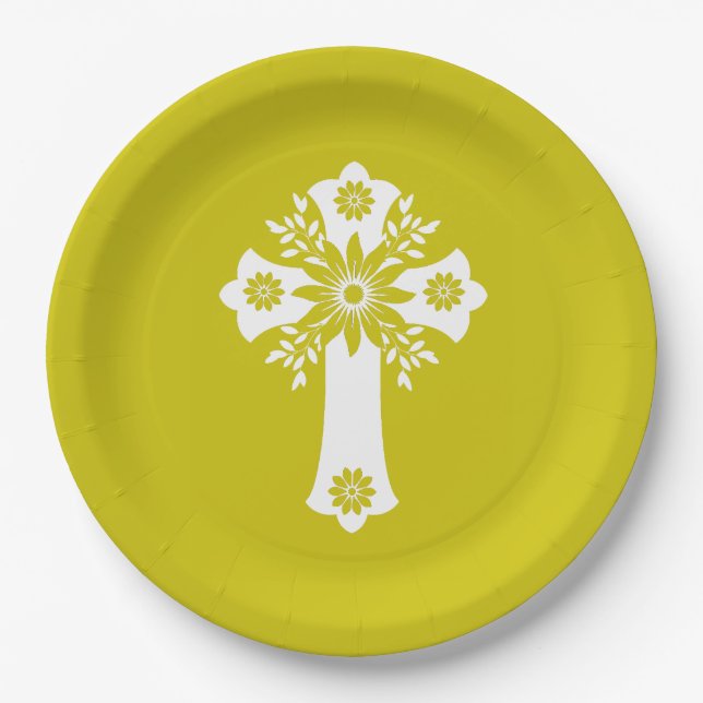 Prato De Papel Paper Plates Floral Cross Yellow (Frente)