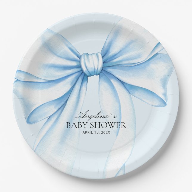 Prato De Papel  Paper Plates for baby shower with adorable bow. (Frente)