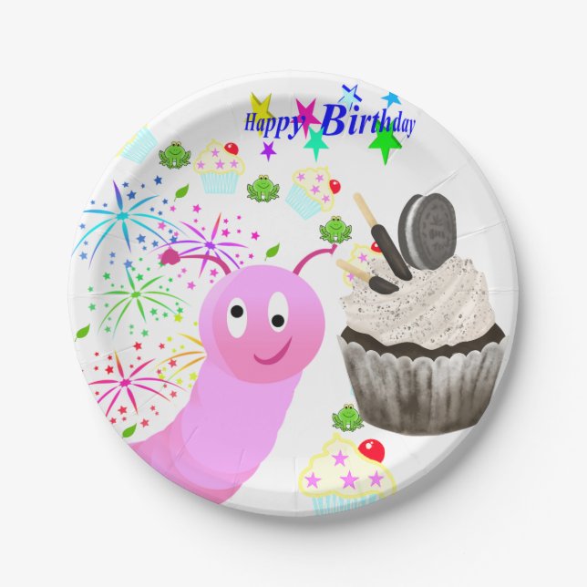 Prato De Papel Paper Plates, Happy Birthday Chocolate Cupcake  (Frente)