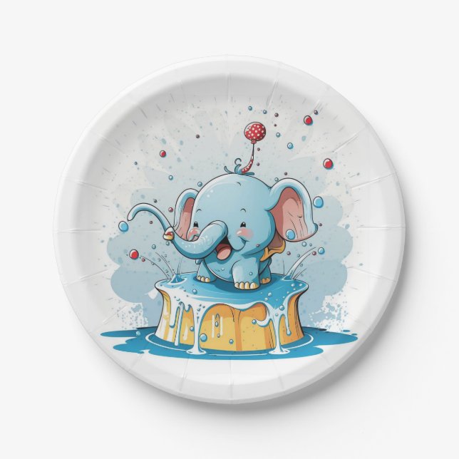 Prato De Papel Paper Plates,  Happy Blue Elephant  (Frente)
