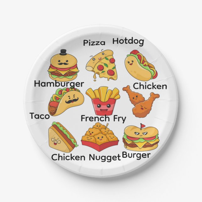Prato De Papel Paper Plates, Tacos, Hamburger Chicken, French Fry (Frente)