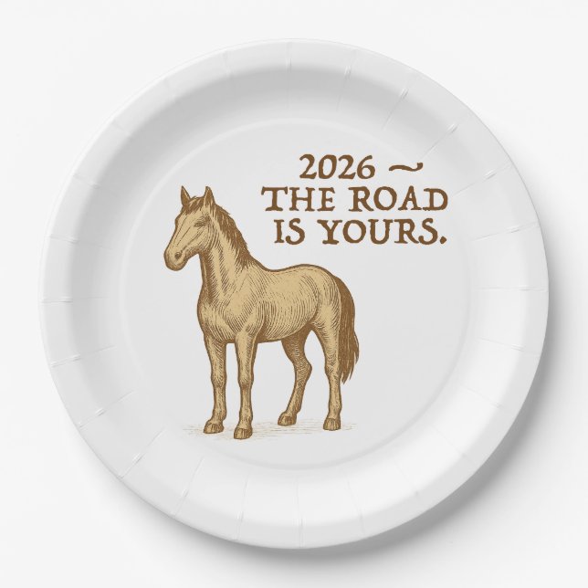 Prato De Papel Paper Plates with motivational text and horse (Frente)