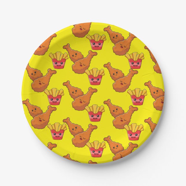 Prato De Papel Paper Plates, Yellow French Fries Chicken (Frente)