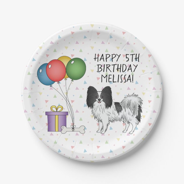 Prato De Papel Papillon Preto e Branco Cachorro Fofo - Aniversári (Frente)