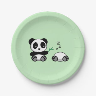 Prato De Papel Par de pequenos pandas bonitos em verde