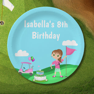 Prato De Papel Par Tee Chibi Girl Birthday Golf Party