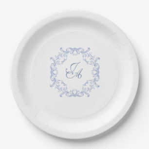 Prato de Papel para Casamento Monograma Barroco Az
