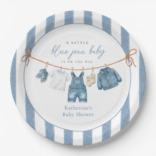 Prato de Papel para Chá de Bebê Blue Jean