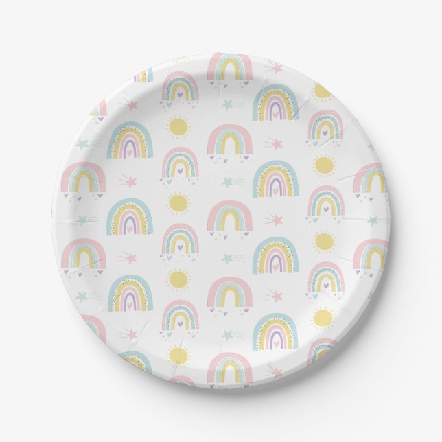 Prato de papel para chá de bebê com arco-íris past (Frente)