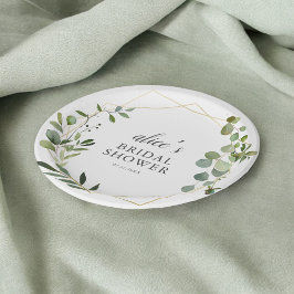 Prato de Papel para Chá de Bebê de Eucalipto Verde