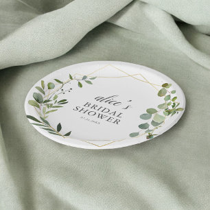 Prato de Papel para Chá de Bebê de Eucalipto Verde