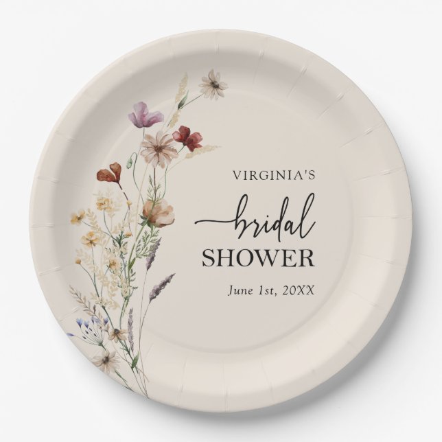 Prato de Papel para Chá de Bebê Floral Boho (Frente)