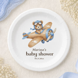Prato de Papel para Chá de Bebê Menino Urso de Pel