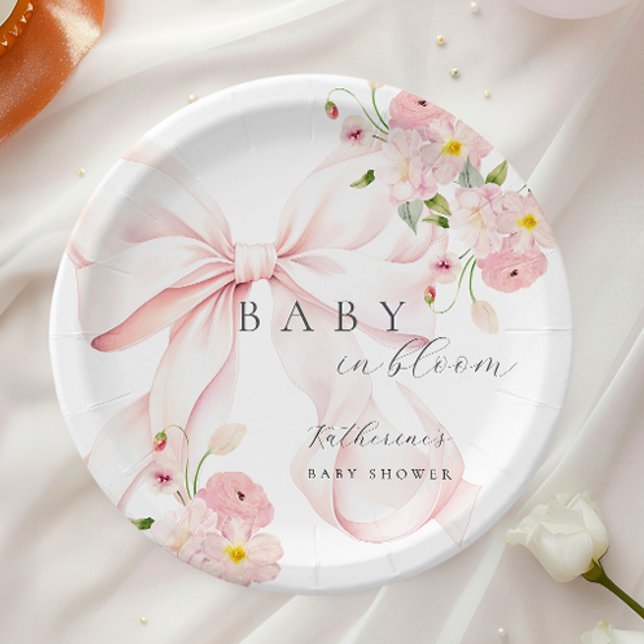 Prato de Papel para Chá de Bebê Pink Bow Baby In B (Criador carregado)