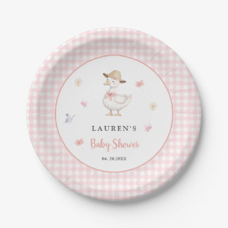 Prato de papel para chá de bebê Silly Goose Rosa