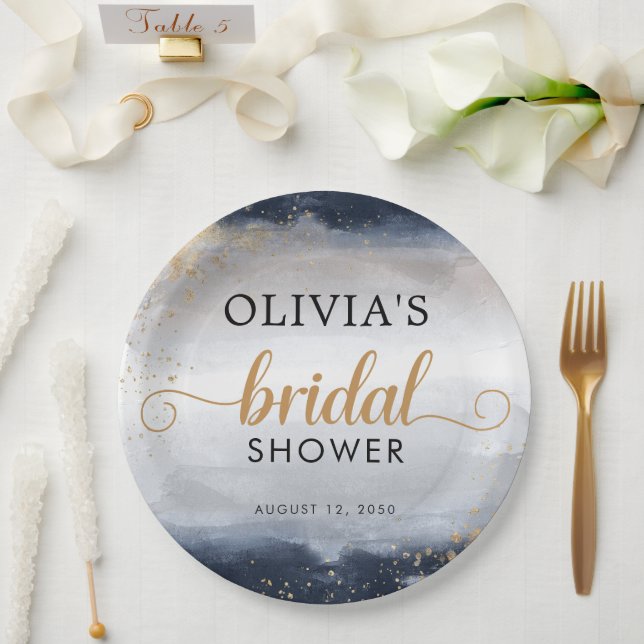 Prato de Papel para Chá de Noiva Azul Marinho e Do (Casamento)