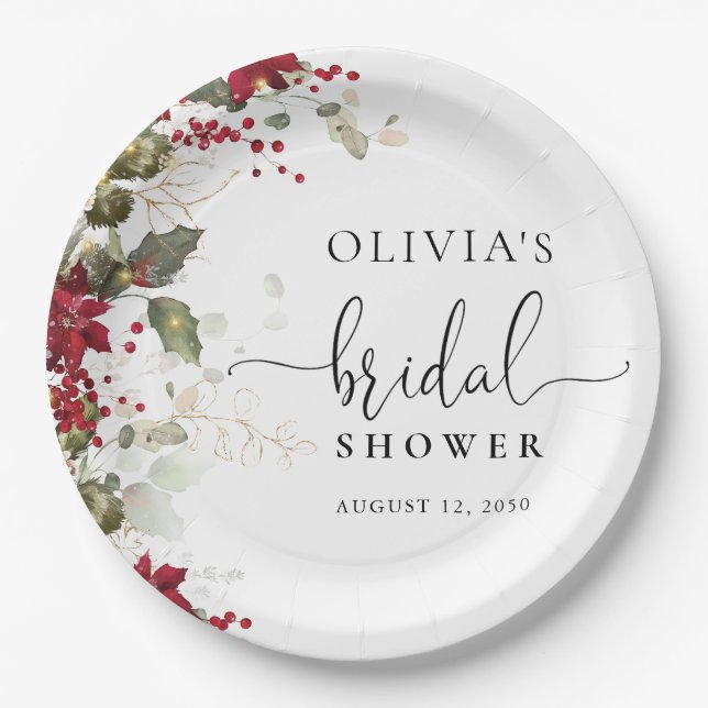 Prato de Papel para Chá de Noiva de Poinsettia Ver (Frente)