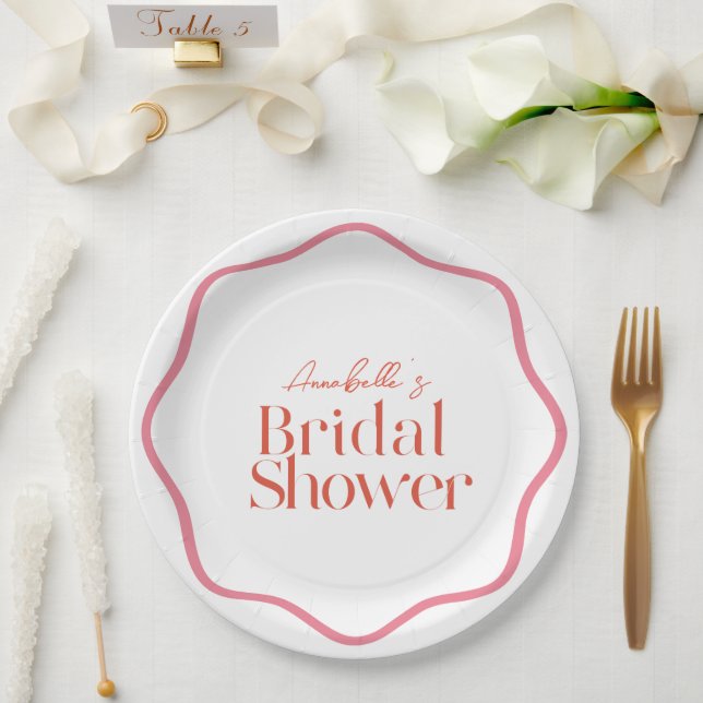 Prato de papel para chá de noiva moderno e retro (Casamento)