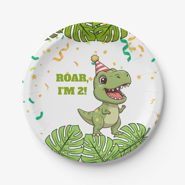 Prato de papel para festa de aniversário de dinoss (Frente)